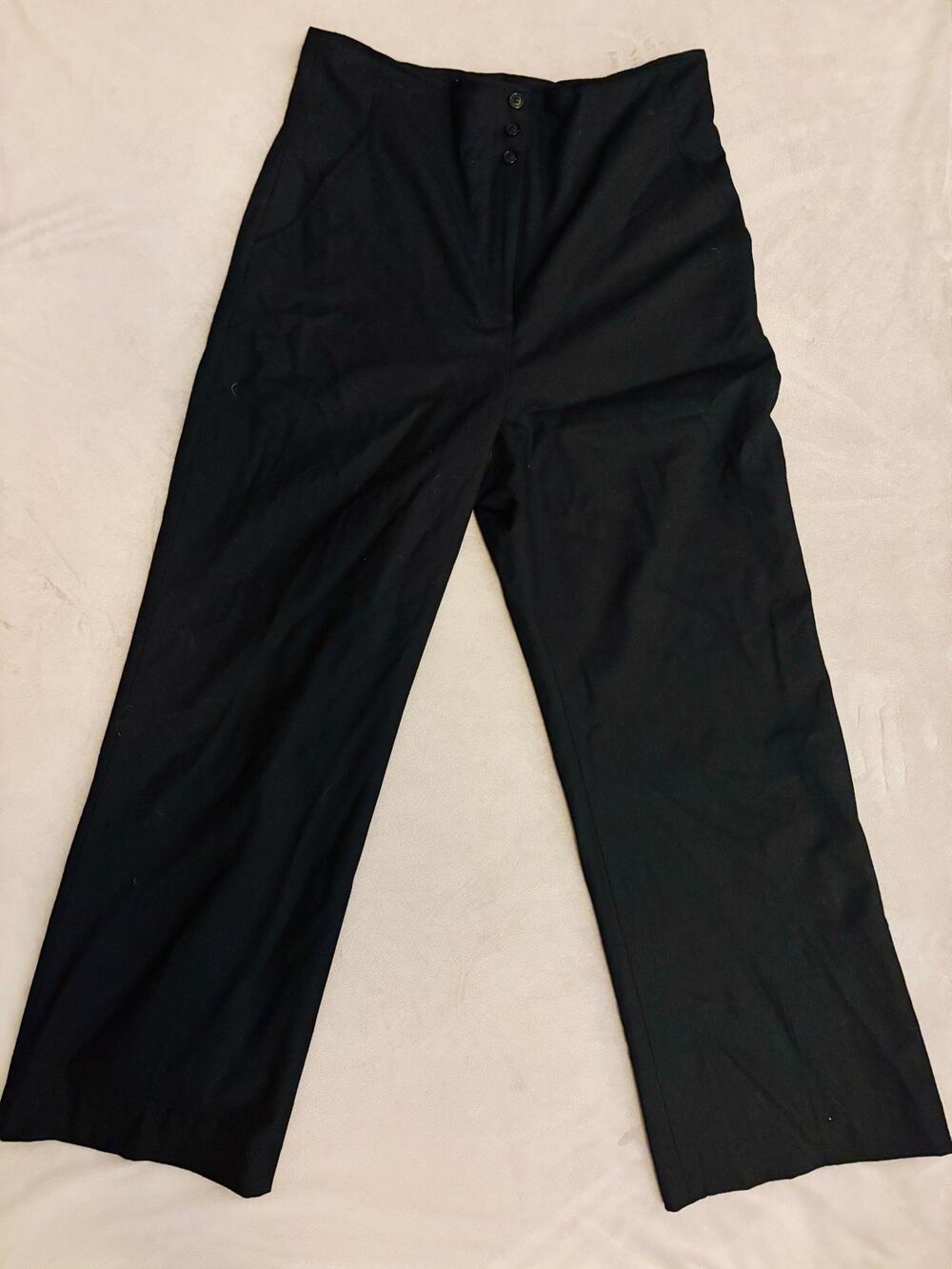 Neiman Marcus Black 100% Worsted Wool High-Rise Wide-Leg Pants